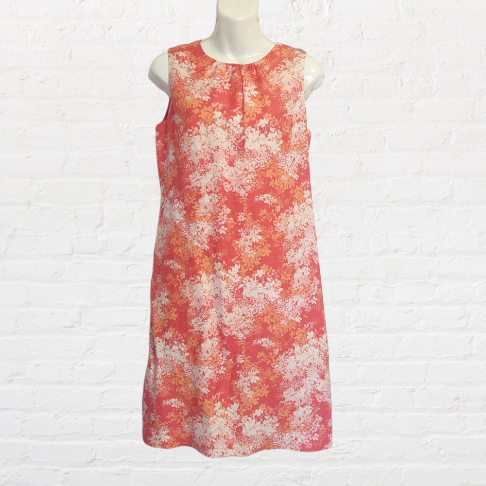 Sleeveless coral mid length floral Spring / Summer dress